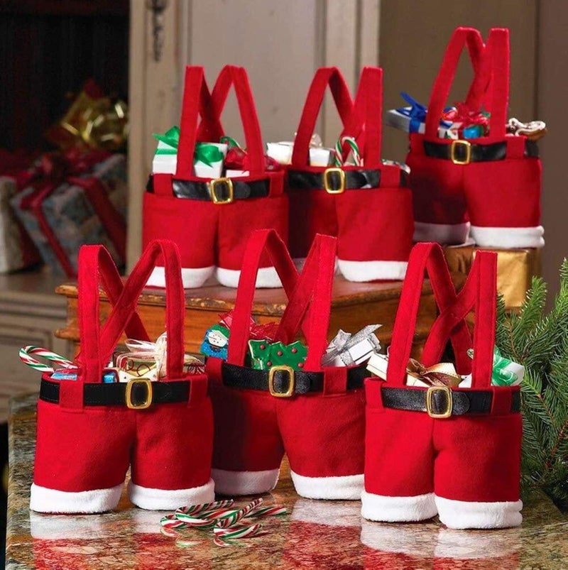 MSQ 6PCS Christmas Decorations Gift Bags Candy Bags Santa Pants Style Lovely Treat Bags for Wedding Holiday New Year Holiday - Image 1